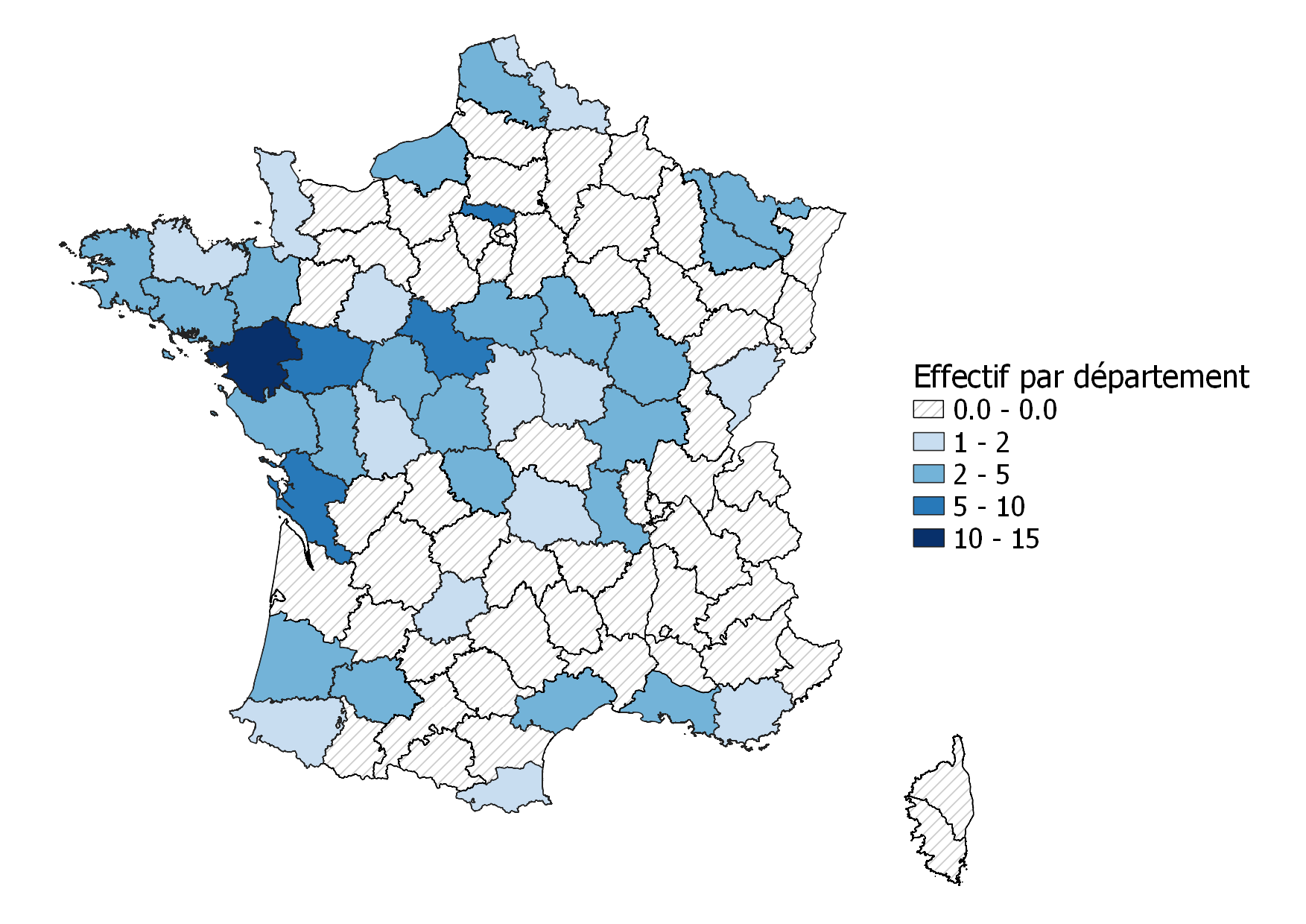 Carte du nombre de participants par département@brgm Carte du nombre de participants par département